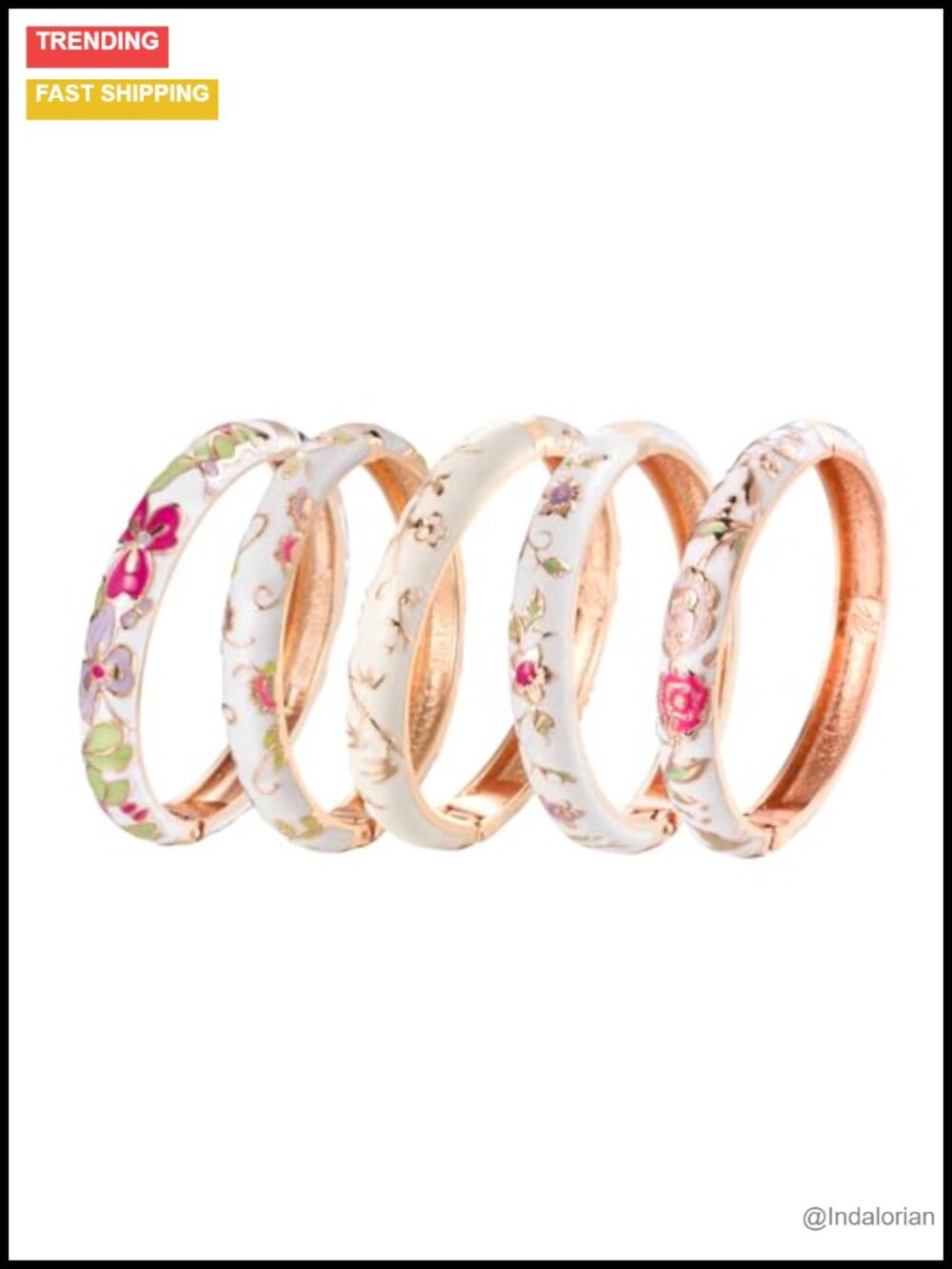 Set of 5 Gold Plated Enamel Floral Bangle Bracelets